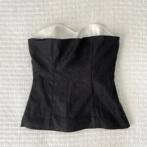 NWOT Reformation Ayda Strapless Peek-a-boo Linen Corset Top in Black Size 0